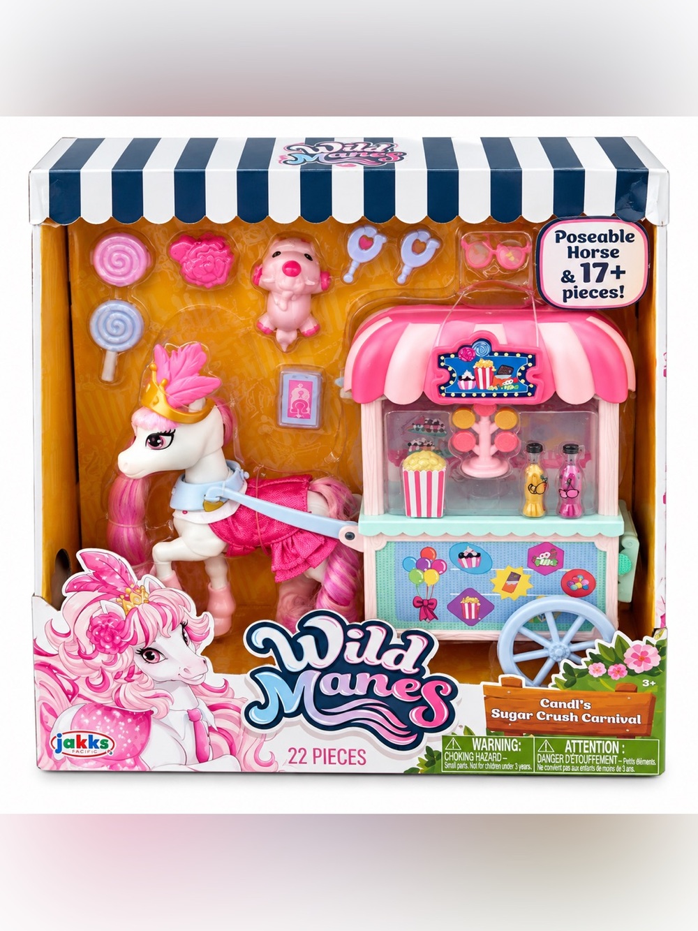 Wild Manes Pink Poseable Horse Playset with Candy Cart